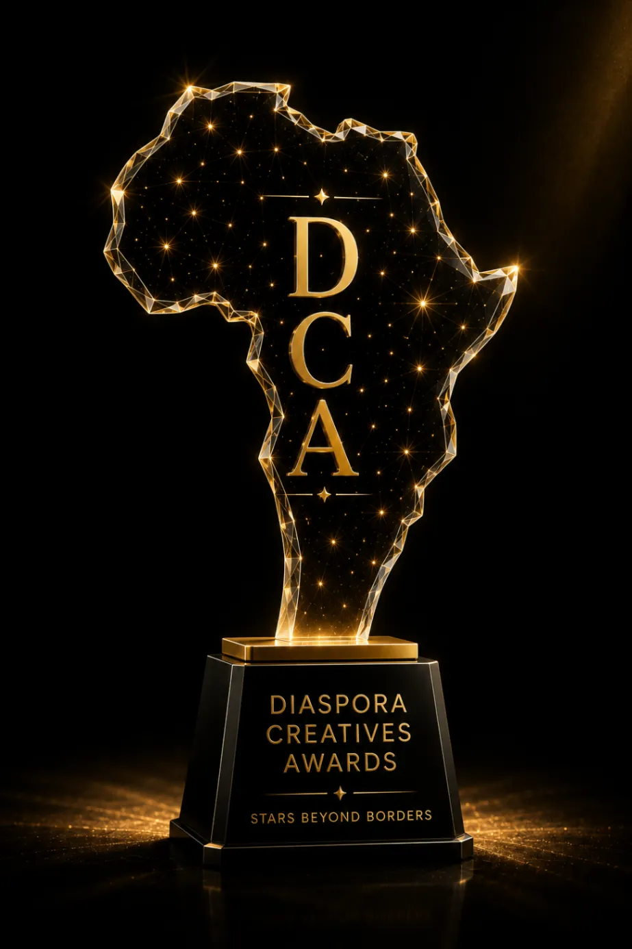 Official Diaspora Creatives Awards trophy shaped like the African continent