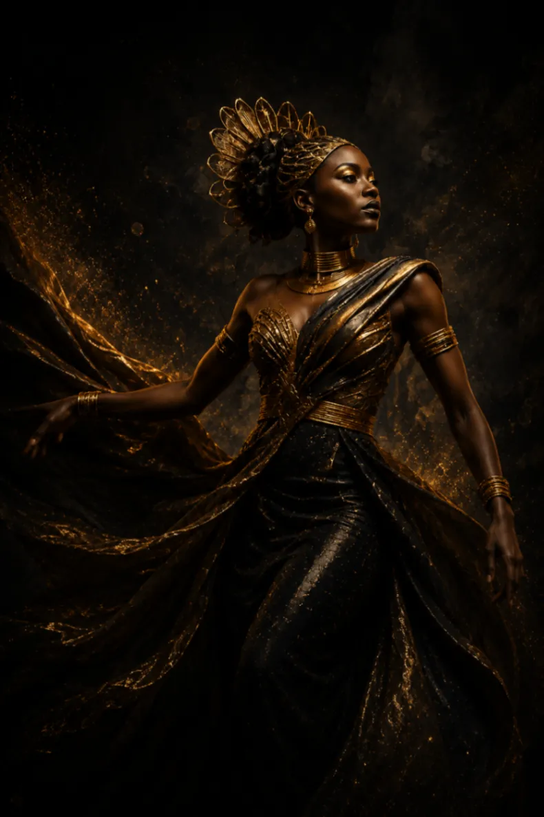 Gold editorial artwork introducing the Diaspora Creatives Awards